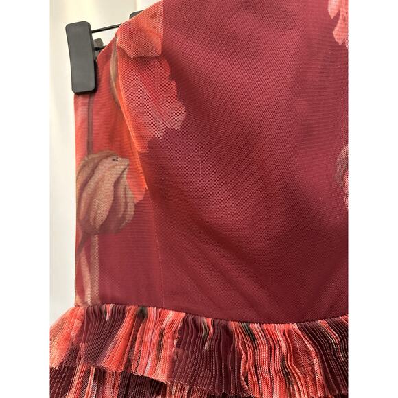 Hutch Nalina Strapless Floral Tiered Tulle Maxi Dress Wine Floral Sz XS/S NWOT - Picture 4 of 16
